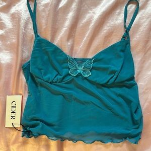 NWT cider blue butterfly mesh tank top size M medium
